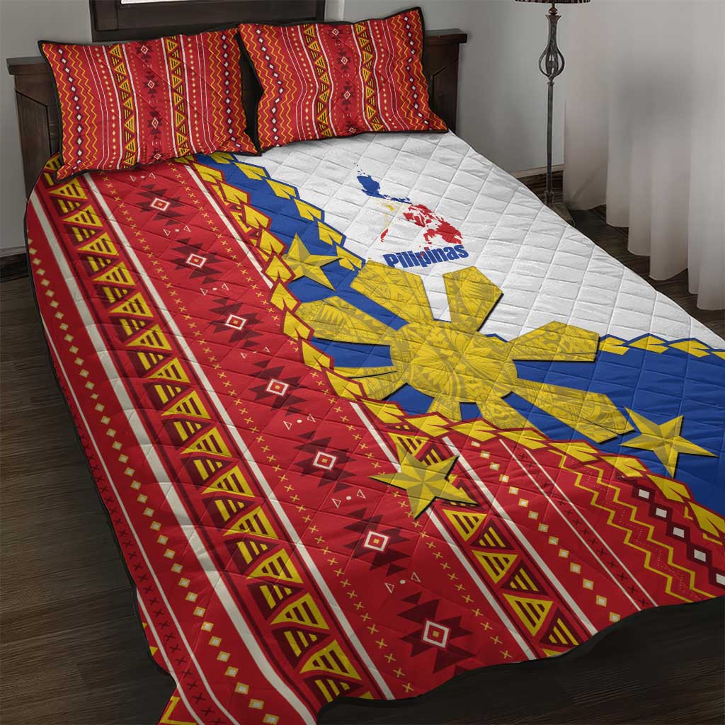 Philippines Independence Day Quilt Bed Set Pilipinas Sun Stars Igorot Pattern