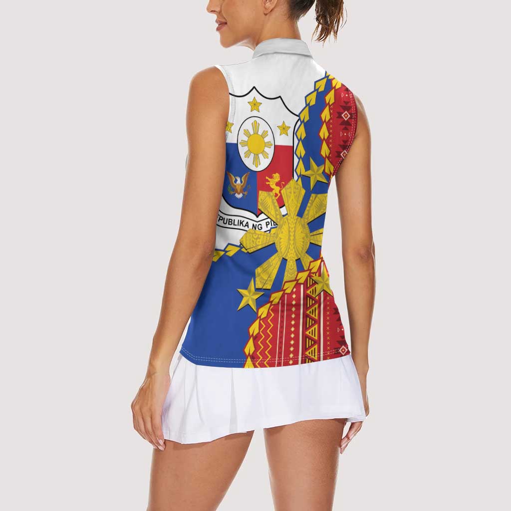 Philippines Independence Day Women Sleeveless Polo Shirt Pilipinas Sun Stars Igorot Pattern