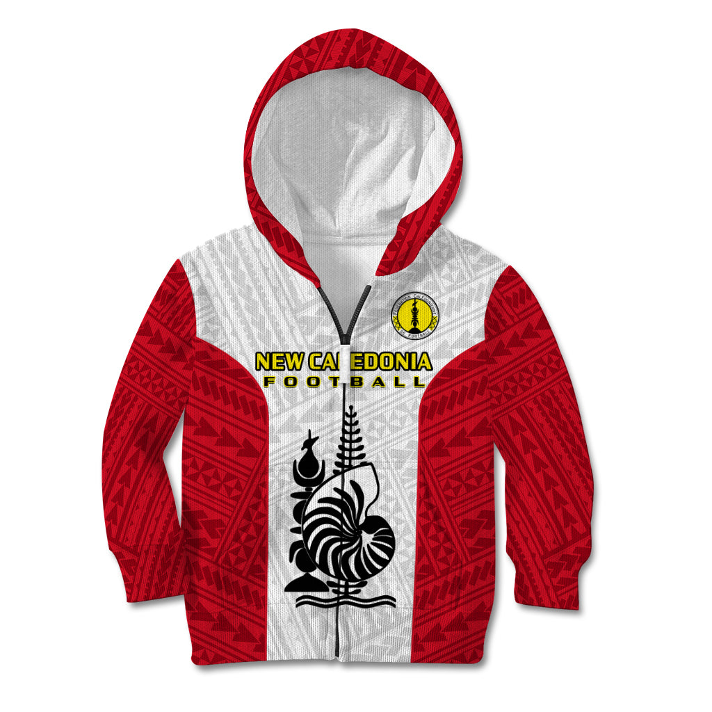New Caledonia Football Kid Hoodie Polynesian Pattern Sporty Style LT14 Zip Hoodie Red - Polynesian Pride