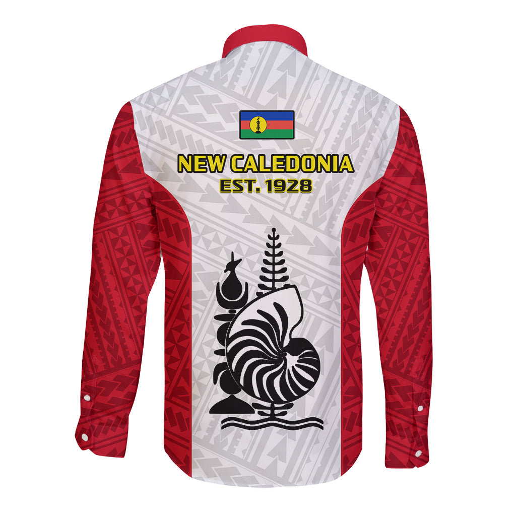 New Caledonia Football Long Sleeve Button Shirt Polynesian Pattern Sporty Style LT14 - Polynesian Pride