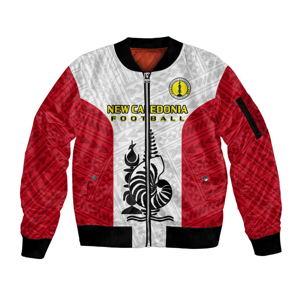 New Caledonia Football Sleeve Zip Bomber Jacket Polynesian Pattern Sporty Style LT14 Unisex Red - Polynesian Pride