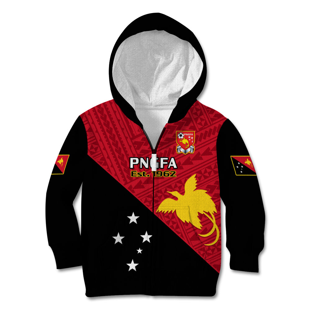 Personalised Papua New Guinea Football Kid Hoodie Go PNG Polynesian Pattern Sporty Style LT14 Zip Hoodie Red - Polynesian Pride