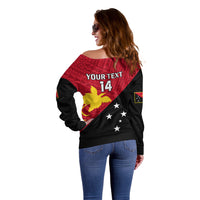 Personalised Papua New Guinea Football Off Shoulder Sweater Go PNG Polynesian Pattern Sporty Style LT14 - Polynesian Pride