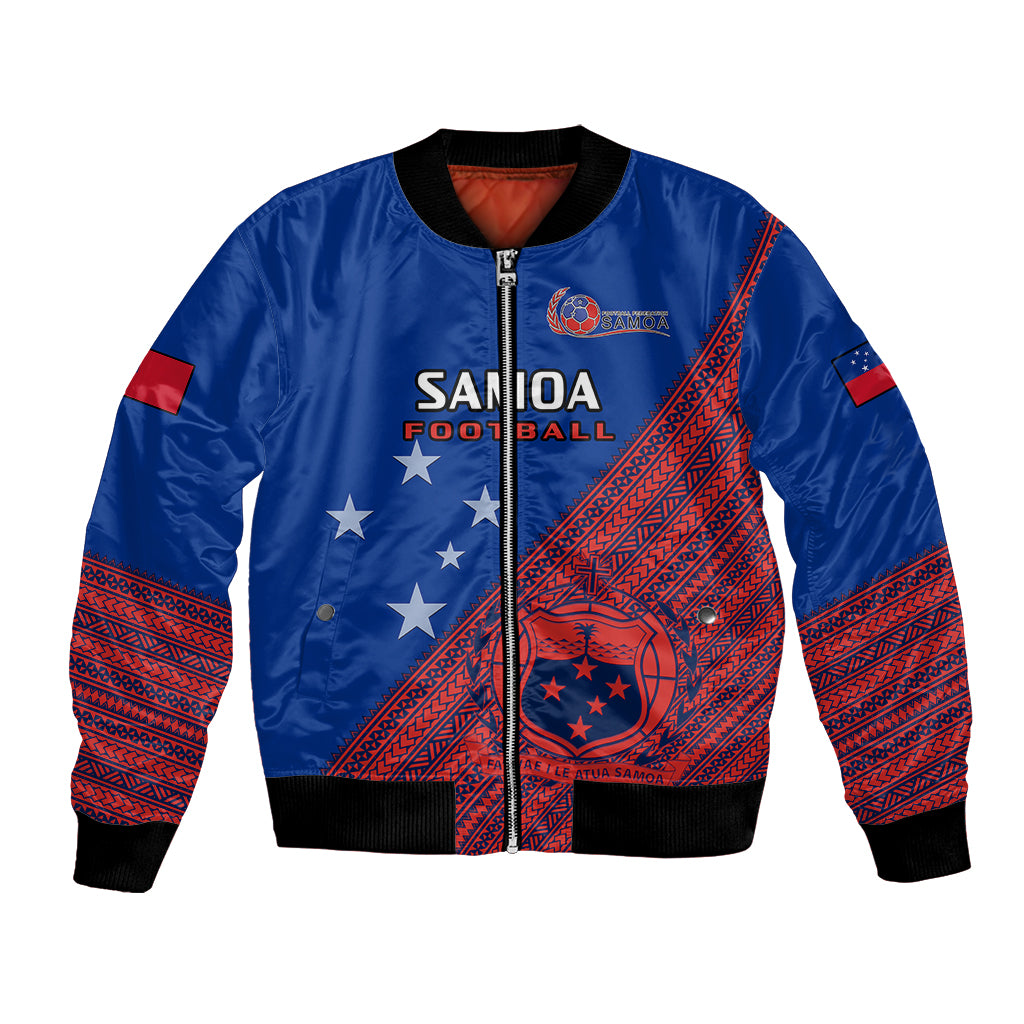 Samoa Football Bomber Jacket Samoan Coat Of Arm Polynesian Sporty Style LT14 Unisex Blue - Polynesian Pride