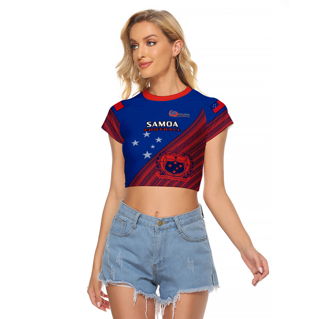 Samoa Football Raglan Cropped T Shirt Samoan Coat Of Arm Polynesian Sporty Style LT14 Female Blue - Polynesian Pride