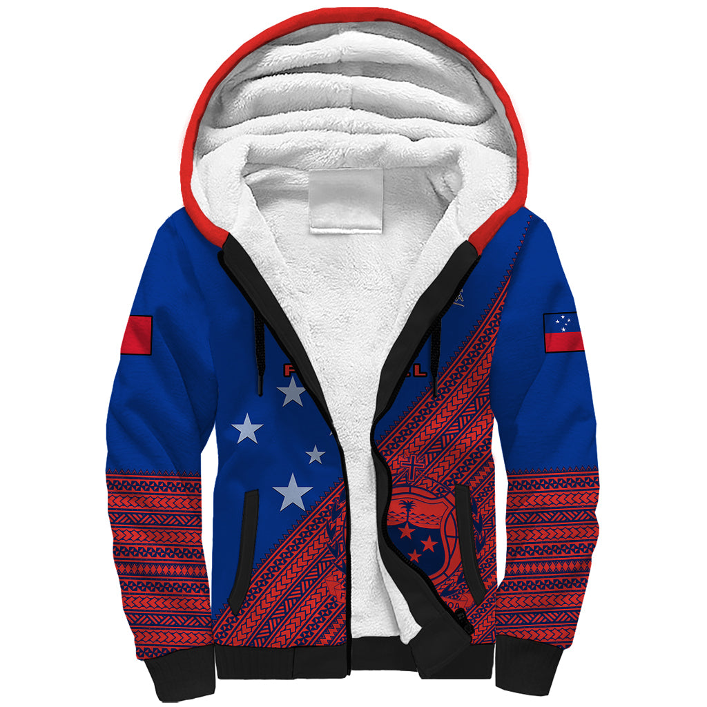 Samoa Football Sherpa Hoodie Samoan Coat Of Arm Polynesian Sporty Style LT14 Unisex Blue - Polynesian Pride