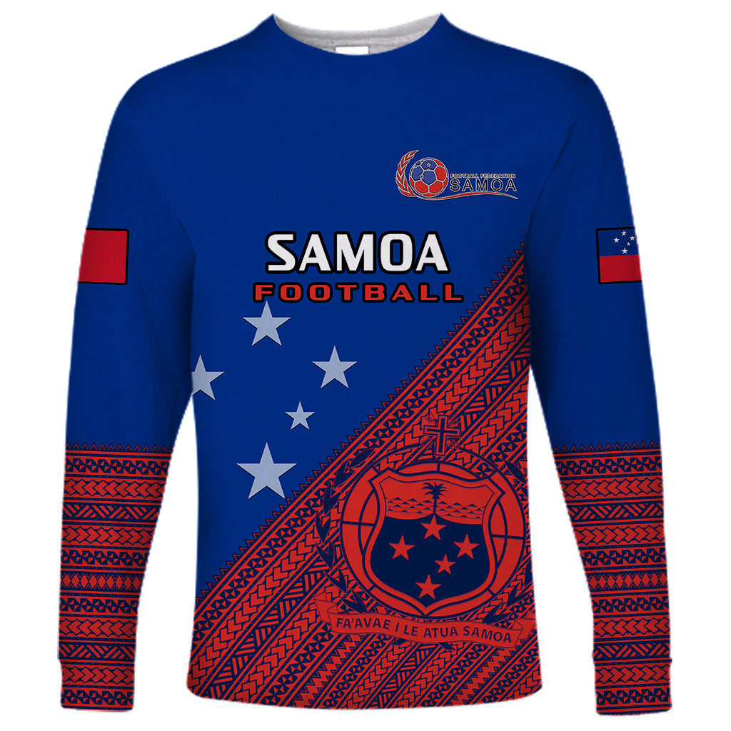 Personalised Samoa Football Long Sleeve Shirt Samoan Coat Of Arm Polynesian Sporty Style LT14 Unisex Blue - Polynesian Pride