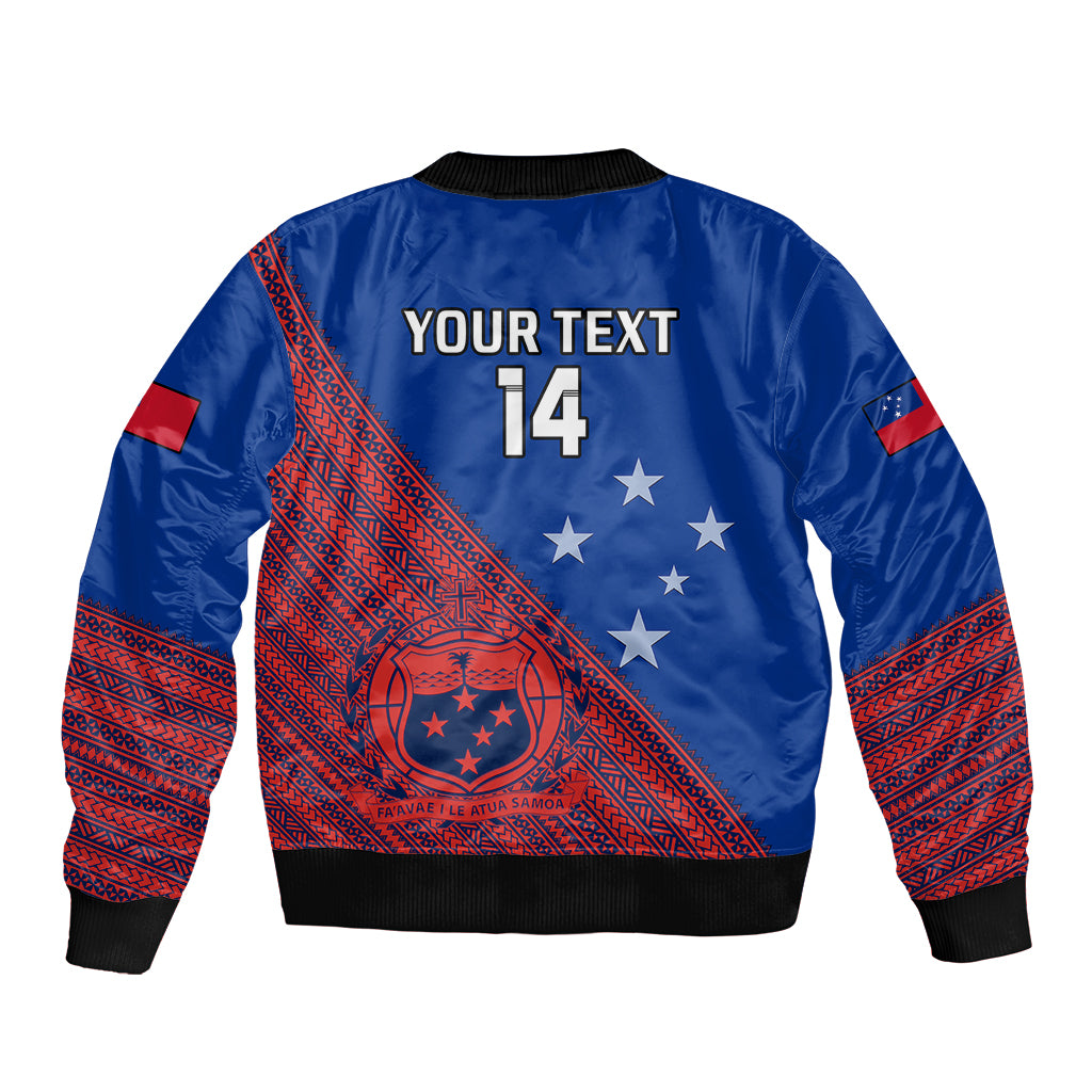 Personalised Samoa Football Sleeve Zip Bomber Jacket Samoan Coat Of Arm Polynesian Sporty Style LT14 - Polynesian Pride