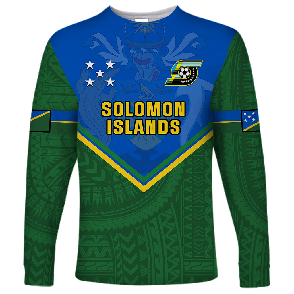 Solomon Islands Football Long Sleeve Shirt Polynesian Pattern Sporty Style LT14 Unisex Green - Polynesian Pride