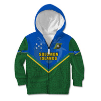 Personalised Solomon Islands Football Kid Hoodie Polynesian Pattern Sporty Style LT14 Zip Hoodie Green - Polynesian Pride