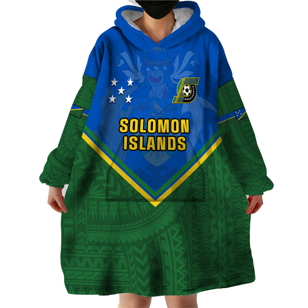 Personalised Solomon Islands Football Wearable Blanket Hoodie Polynesian Pattern Sporty Style LT14 - Polynesian Pride