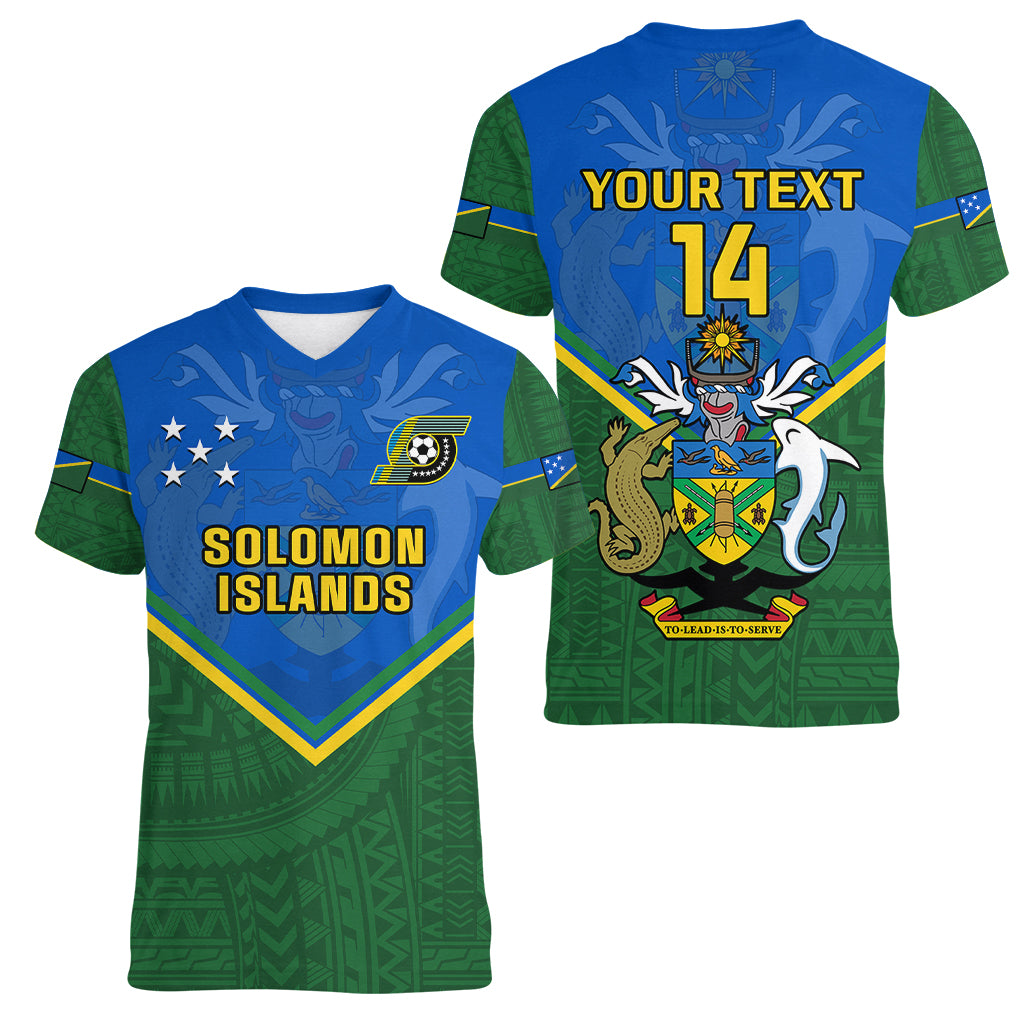 Personalised Solomon Islands Football Women V Neck T Shirt Polynesian Pattern Sporty Style LT14 - Polynesian Pride