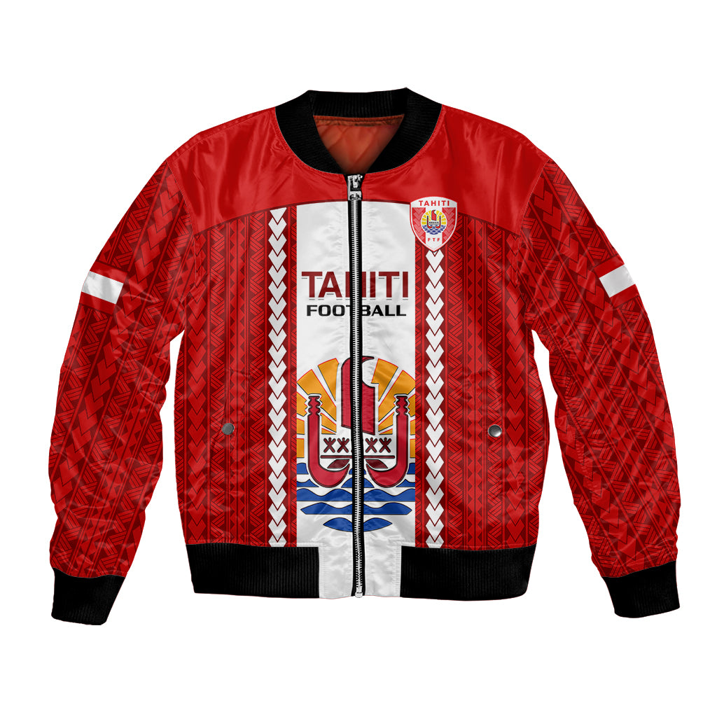 Tahitian Football Bomber Jacket Tahiti Coat Of Arm Polynesian Sporty Style LT14 Unisex Red - Polynesian Pride
