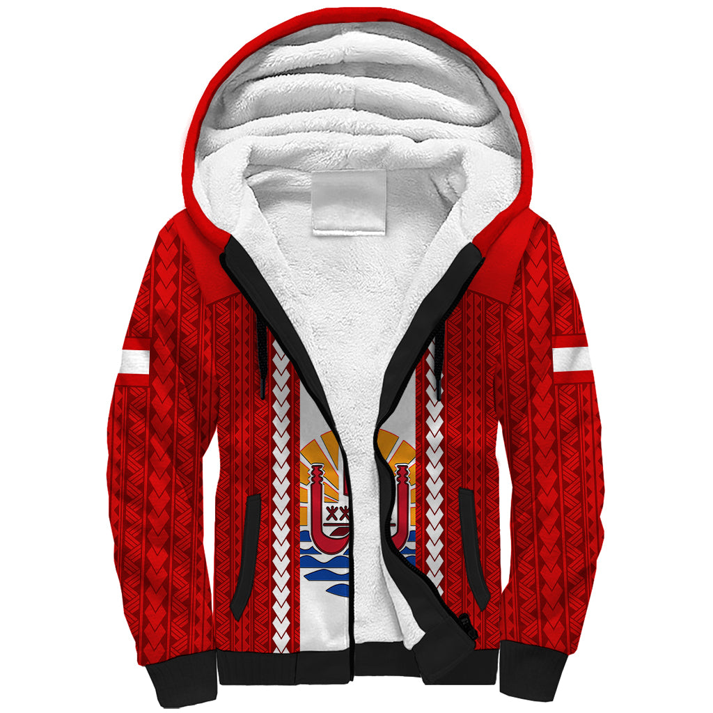 Tahitian Football Sherpa Hoodie Tahiti Coat Of Arm Polynesian Sporty Style LT14 Unisex Red - Polynesian Pride