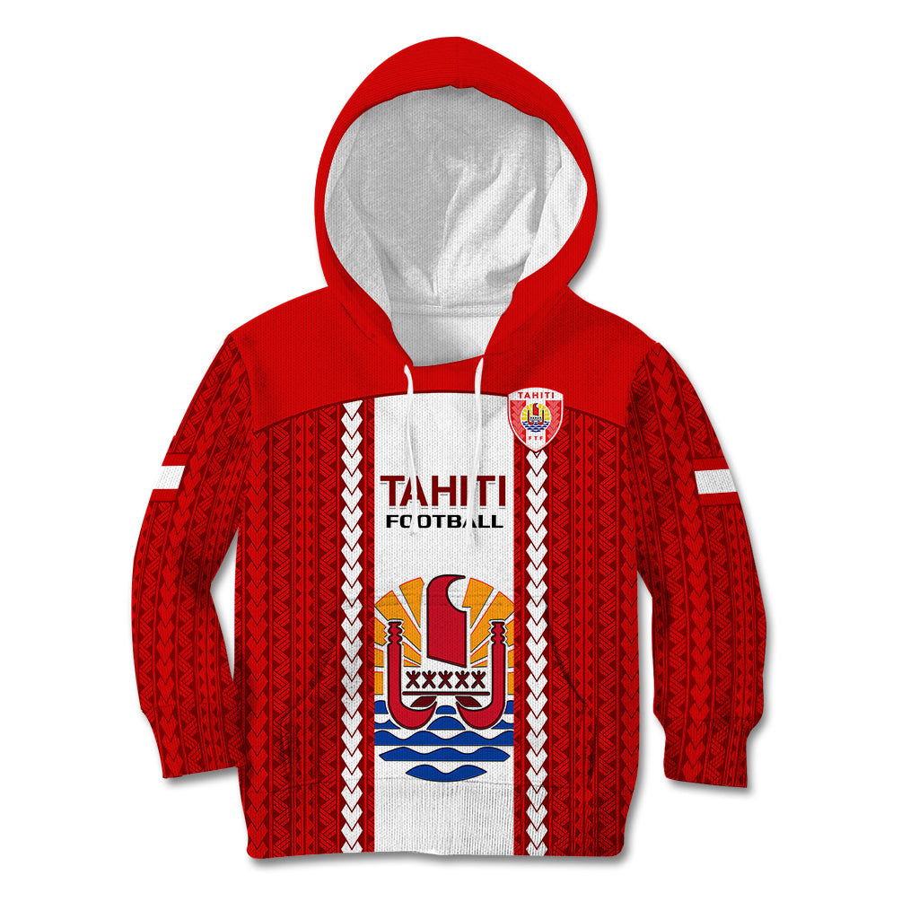 Personalised Tahitian Football Kid Hoodie Tahiti Coat Of Arm Polynesian Sporty Style LT14 Hoodie Red - Polynesian Pride