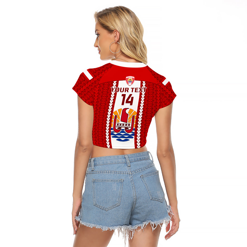 Personalised Tahitian Football Raglan Cropped T Shirt Tahiti Coat Of Arm Polynesian Sporty Style LT14 - Polynesian Pride