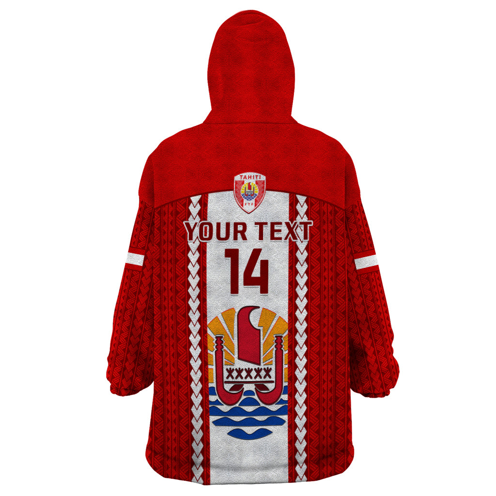 Personalised Tahitian Football Wearable Blanket Hoodie Tahiti Coat Of Arm Polynesian Sporty Style LT14 - Polynesian Pride
