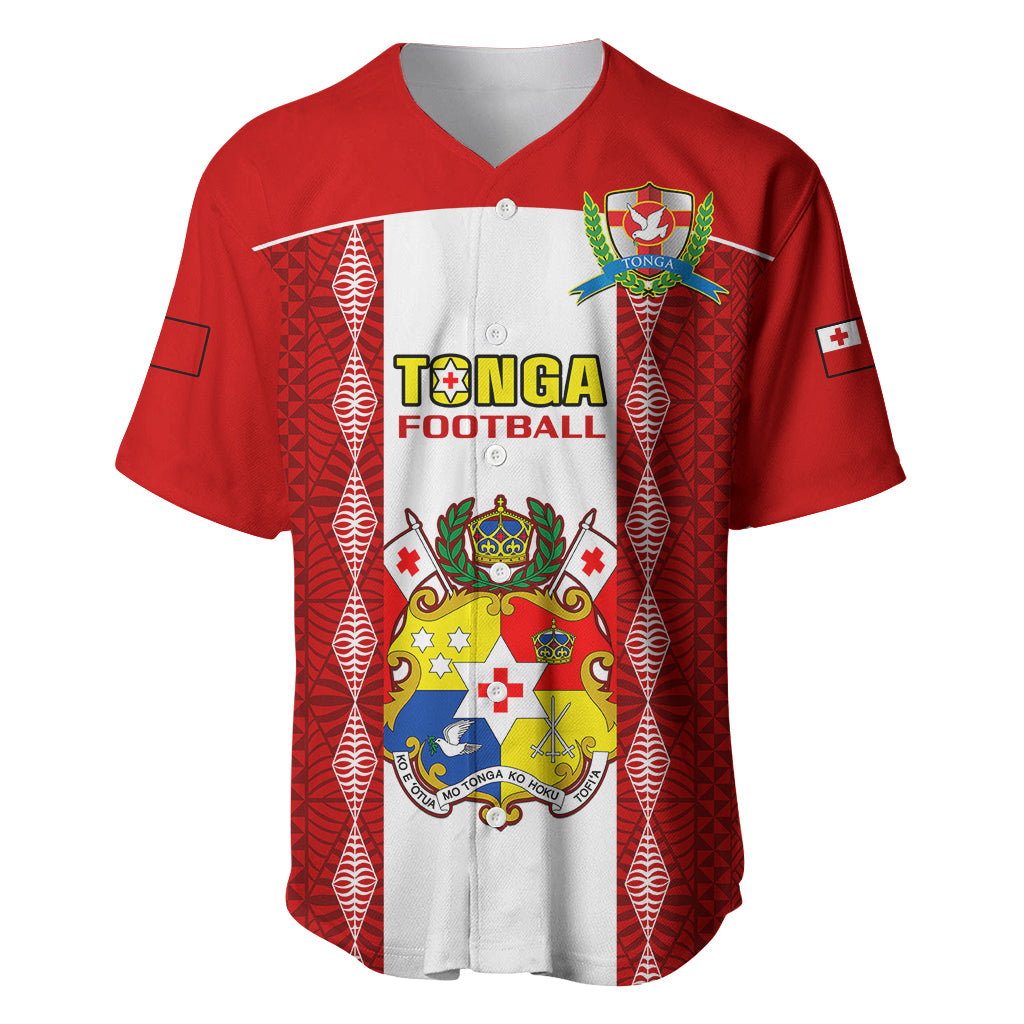 Tonga Football Baseball Jersey Tongan Ngatu Pattern Sporty Style LT14 Red - Polynesian Pride