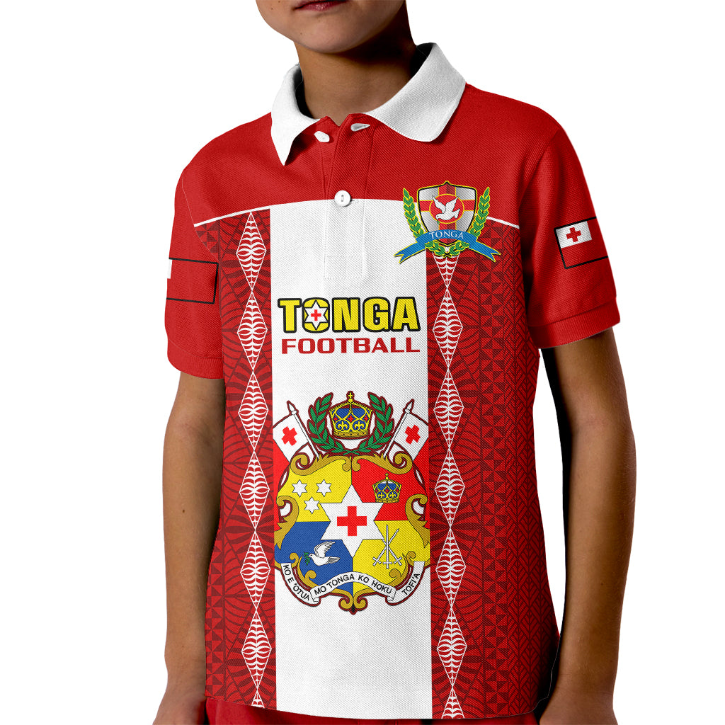 Personalised Tonga Football Kid Polo Shirt Tongan Ngatu Pattern Sporty Style LT14 Kid Red - Polynesian Pride