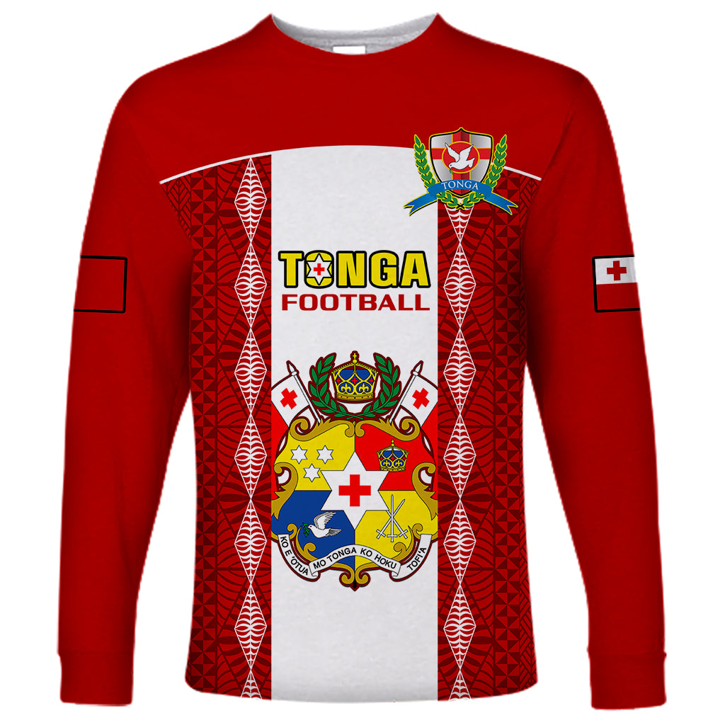 Personalised Tonga Football Long Sleeve Shirt Tongan Ngatu Pattern Sporty Style LT14 Unisex Red - Polynesian Pride