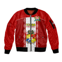 Personalised Tonga Football Sleeve Zip Bomber Jacket Tongan Ngatu Pattern Sporty Style LT14 Unisex Red - Polynesian Pride