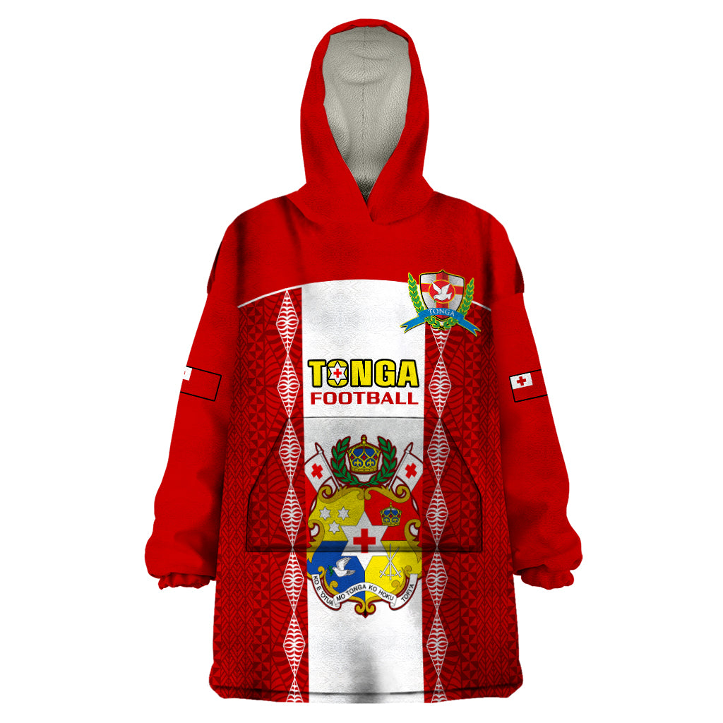 Personalised Tonga Football Wearable Blanket Hoodie Tongan Ngatu Pattern Sporty Style LT14 One Size Red - Polynesian Pride