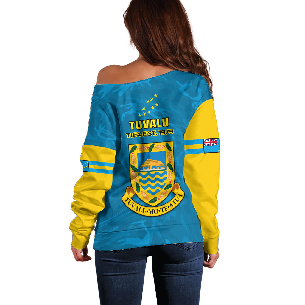 Tuvalu Islands Football Off Shoulder Sweater Polynesian Pattern Sporty Style LT14 - Polynesian Pride