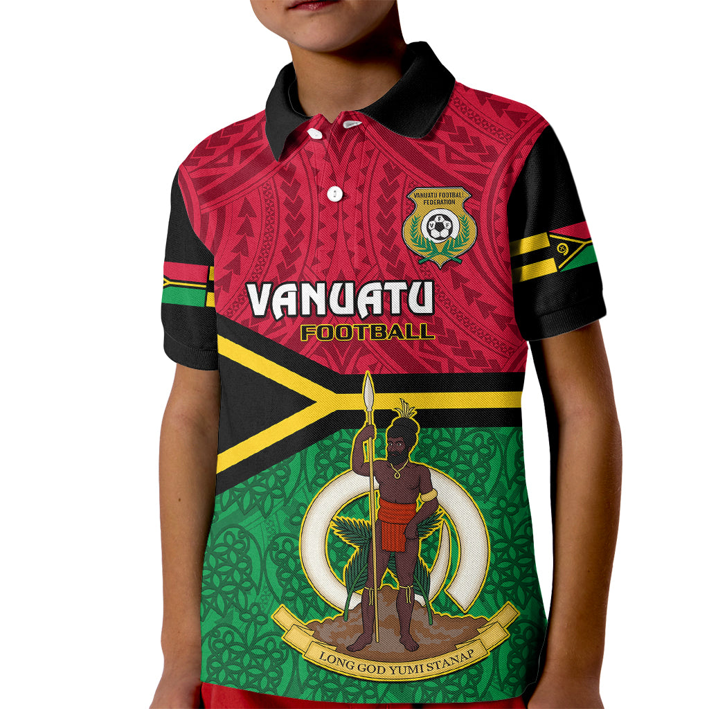 Vanuatu Football Kid Polo Shirt Vanuatuan Coat Of Arm Polynesian Flag Style LT14 Kid Red - Polynesian Pride