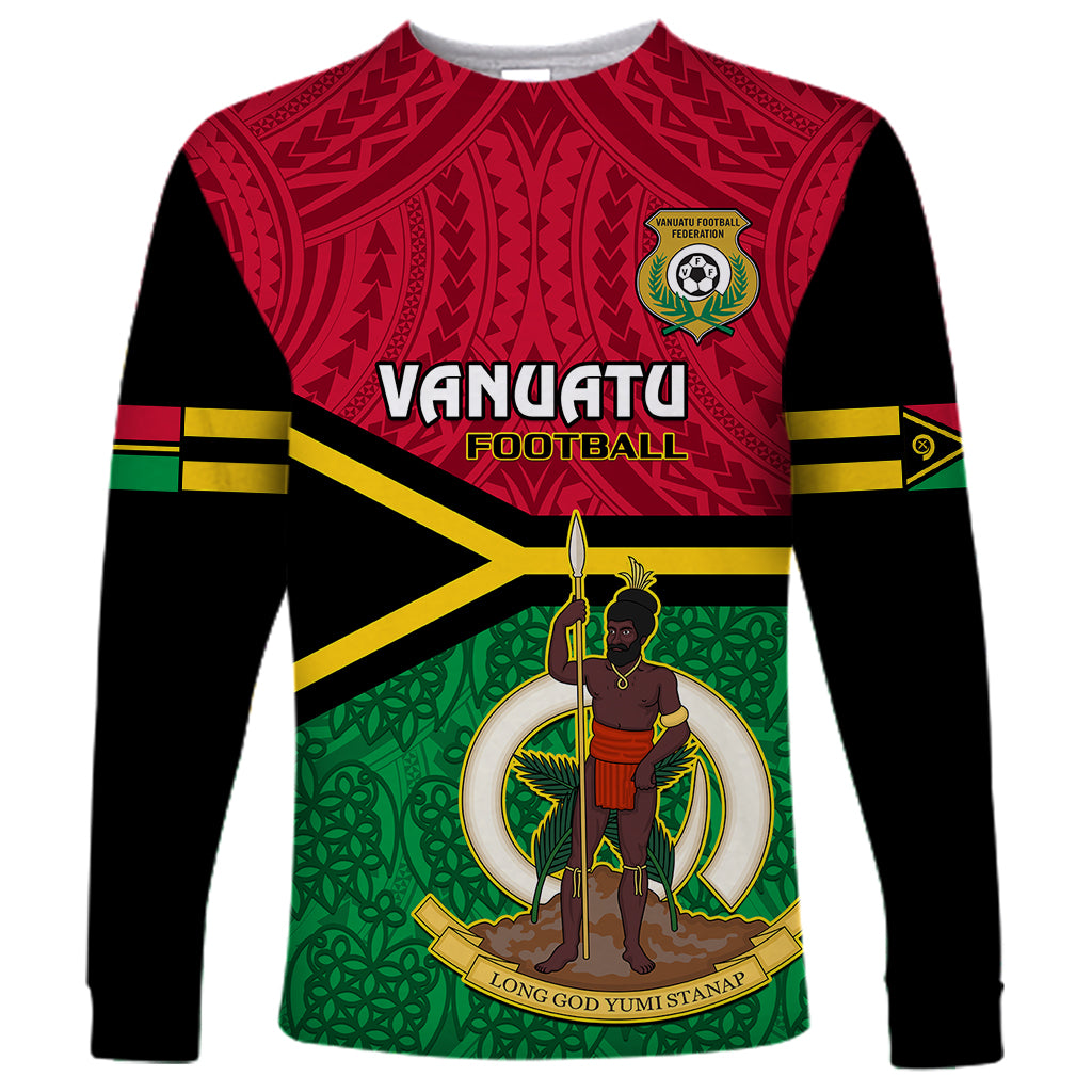 Vanuatu Football Long Sleeve Shirt Vanuatuan Coat Of Arm Polynesian Flag Style LT14 Unisex Red - Polynesian Pride