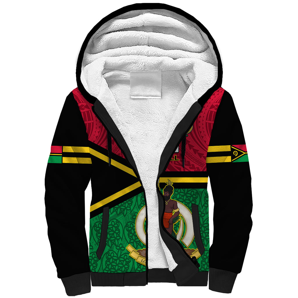 Personalised Vanuatu Football Sherpa Hoodie Vanuatuan Coat Of Arm Polynesian Flag Style LT14 Unisex Red - Polynesian Pride