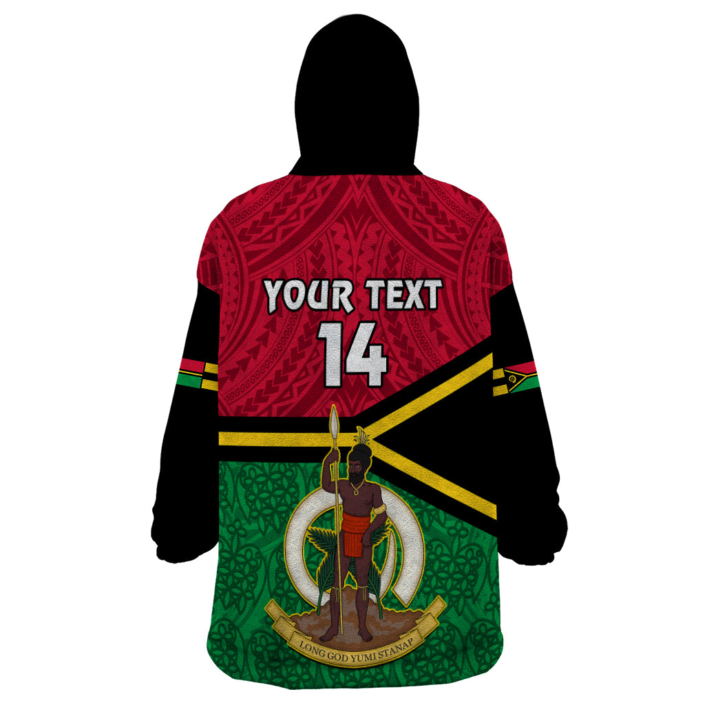 Personalised Vanuatu Football Wearable Blanket Hoodie Vanuatuan Coat Of Arm Polynesian Flag Style LT14 - Polynesian Pride