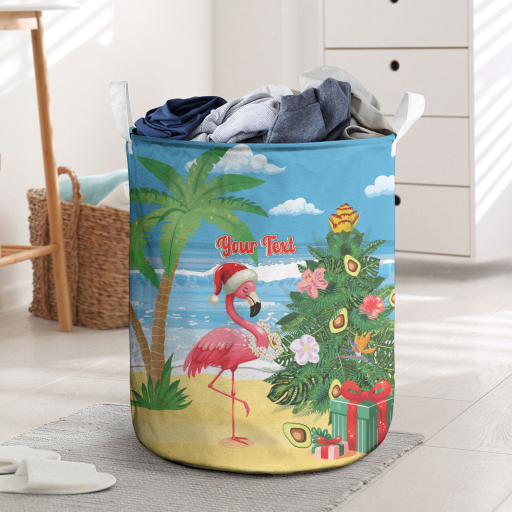 Flamingo Hawaii Summer Christmas Personalized Laundry Basket Mele Kalikimaka Beachy Vibes LT14 Blue - Polynesian Pride