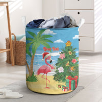 Flamingo Hawaii Summer Christmas Personalized Laundry Basket Mele Kalikimaka Beachy Vibes