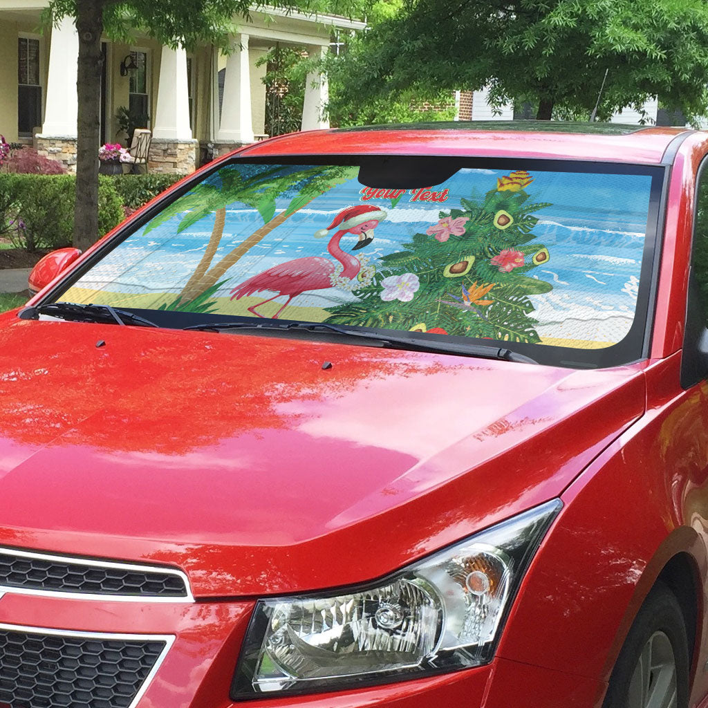 Flamingo Hawaii Summer Christmas Personalized Auto Sun Shade Mele Kalikimaka Beachy Vibes