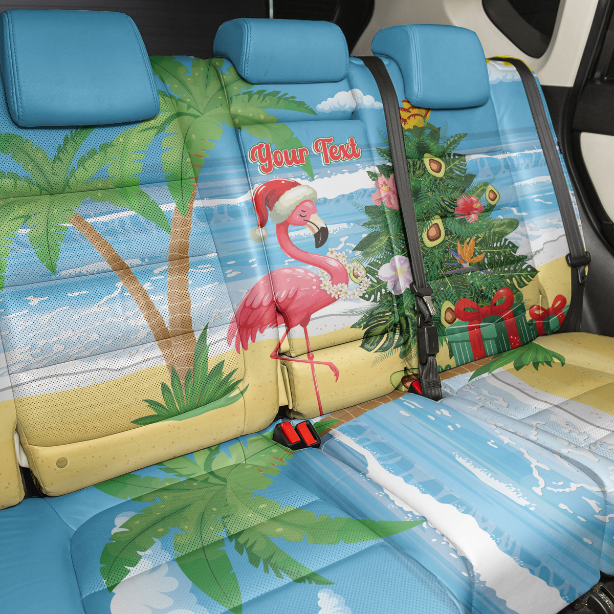 Flamingo Hawaii Summer Christmas Personalized Back Car Seat Cover Mele Kalikimaka Beachy Vibes