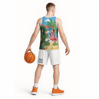 Flamingo Hawaii Summer Christmas Personalized Basketball Jersey Mele Kalikimaka Beachy Vibes