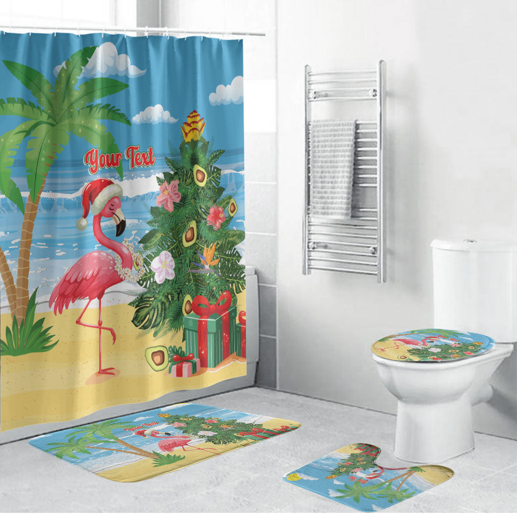 Flamingo Hawaii Summer Christmas Personalized Bathroom Set Mele Kalikimaka Beachy Vibes LT14 Bathroom Set (4 pcs) Blue - Polynesian Pride