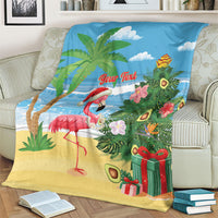 Flamingo Hawaii Summer Christmas Personalized Blanket Mele Kalikimaka Beachy Vibes