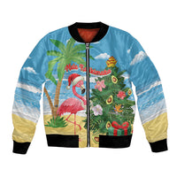 Flamingo Hawaii Summer Christmas Personalized Bomber Jacket Mele Kalikimaka Beachy Vibes