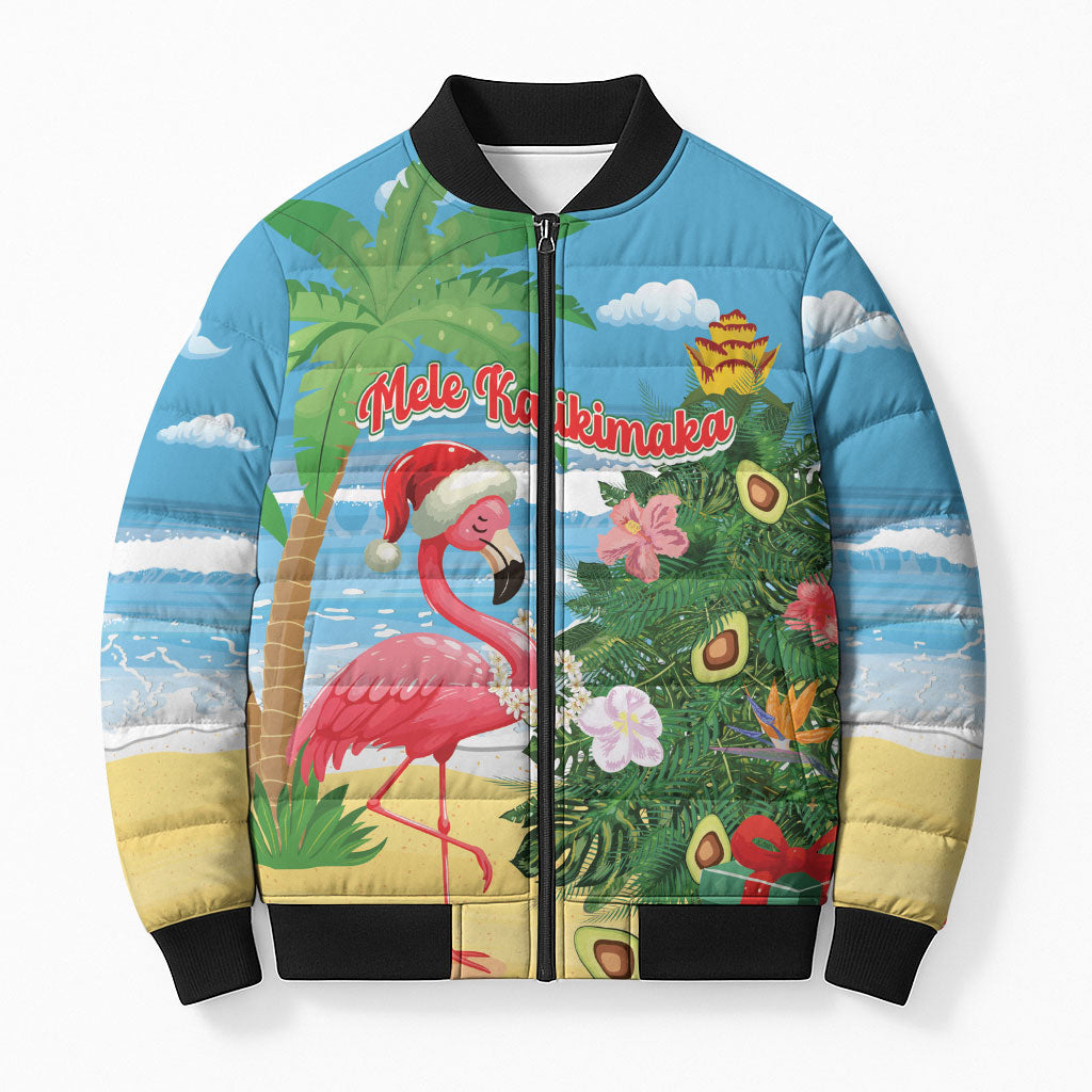 Flamingo Hawaii Summer Christmas Personalized Bomber Puffer Jacket Mele Kalikimaka Beachy Vibes LT14 Unisex Blue - Polynesian Pride