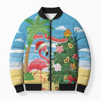 Flamingo Hawaii Summer Christmas Personalized Bomber Puffer Jacket Mele Kalikimaka Beachy Vibes