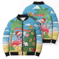 Flamingo Hawaii Summer Christmas Personalized Bomber Puffer Jacket Mele Kalikimaka Beachy Vibes