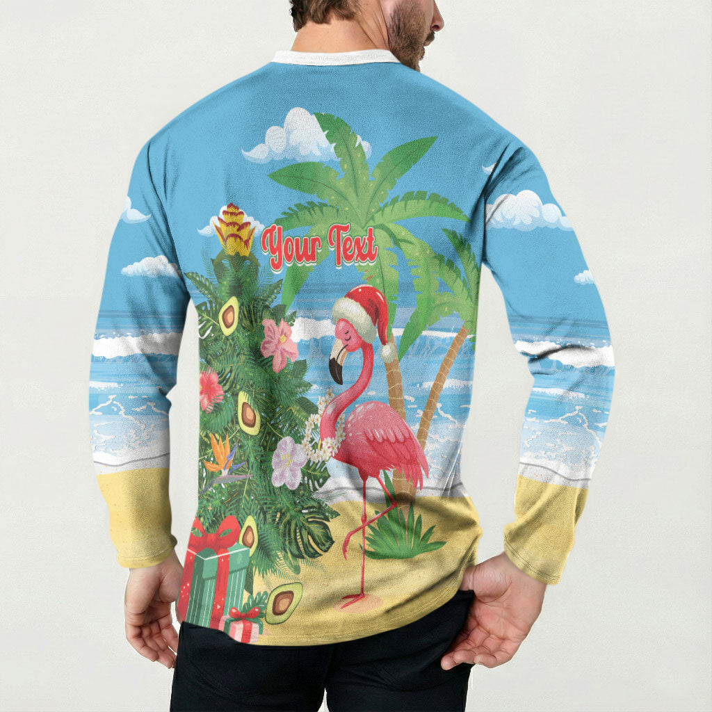 Flamingo Hawaii Summer Christmas Personalized Button Sweatshirt Mele Kalikimaka Beachy Vibes