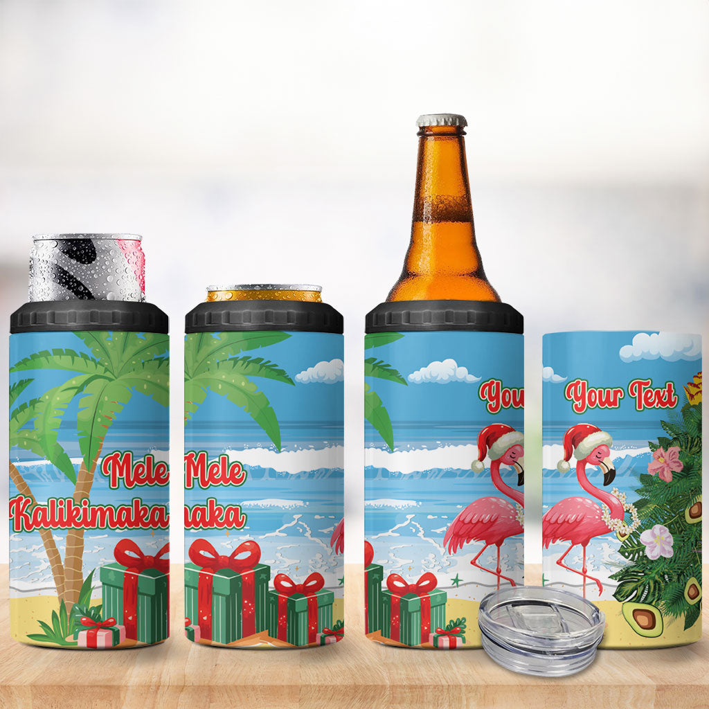 Flamingo Hawaii Summer Christmas Personalized 4 in 1 Can Cooler Tumbler Mele Kalikimaka Beachy Vibes