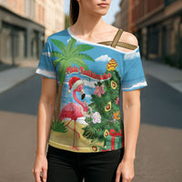 Flamingo Hawaii Summer Christmas Personalized Cross Shoulder Shirt Mele Kalikimaka Beachy Vibes