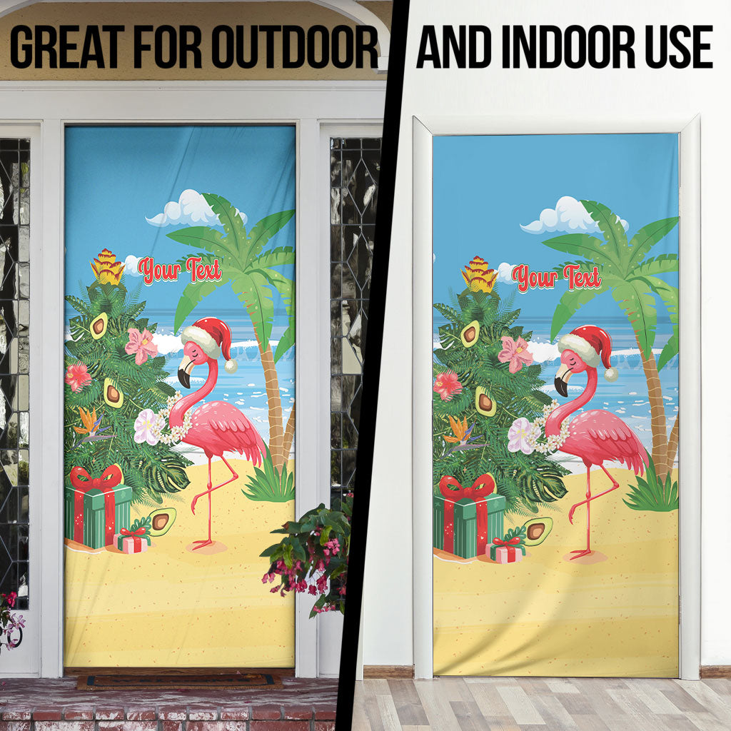Flamingo Hawaii Summer Christmas Personalized Door Cover Mele Kalikimaka Beachy Vibes