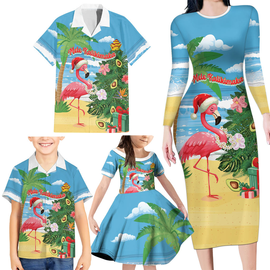 Flamingo Hawaii Summer Christmas Personalized Family Matching Long Sleeve Bodycon Dress and Hawaiian Shirt Mele Kalikimaka Beachy Vibes LT14 - Polynesian Pride