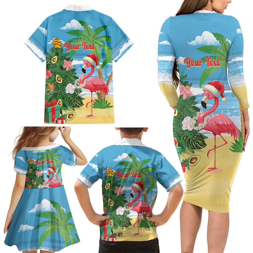 Flamingo Hawaii Summer Christmas Personalized Family Matching Long Sleeve Bodycon Dress and Hawaiian Shirt Mele Kalikimaka Beachy Vibes