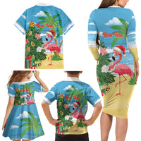 Flamingo Hawaii Summer Christmas Personalized Family Matching Long Sleeve Bodycon Dress and Hawaiian Shirt Mele Kalikimaka Beachy Vibes