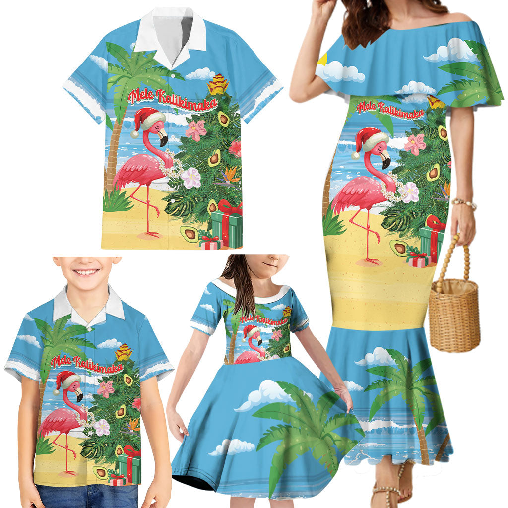 Flamingo Hawaii Summer Christmas Personalized Family Matching Mermaid Dress and Hawaiian Shirt Mele Kalikimaka Beachy Vibes